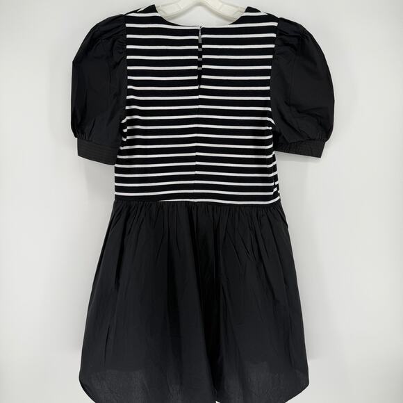 The English Factory High Low Knit Combo Dress Puff Sleeve Black White Small - Picture 5 of 8